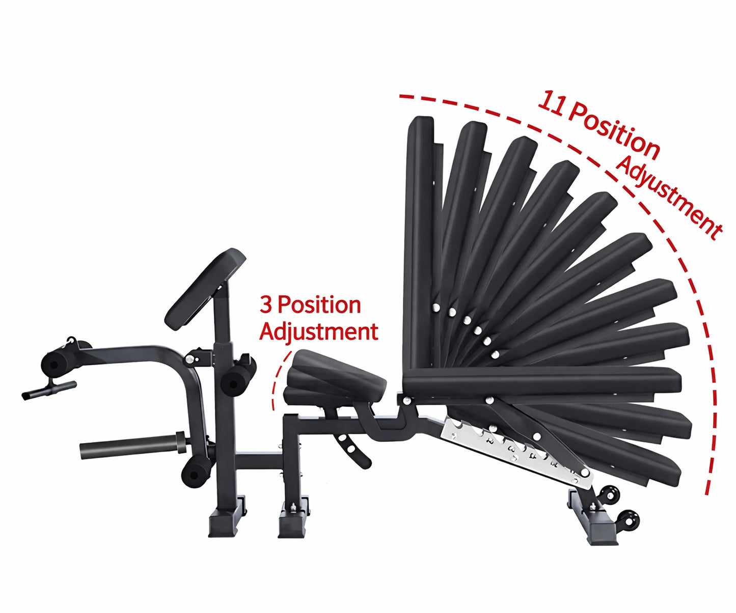 Multi-Function Adjustable Weight Bench with Leg Developer and Preacher Curl Attachment Home Gym Fitness Equipment