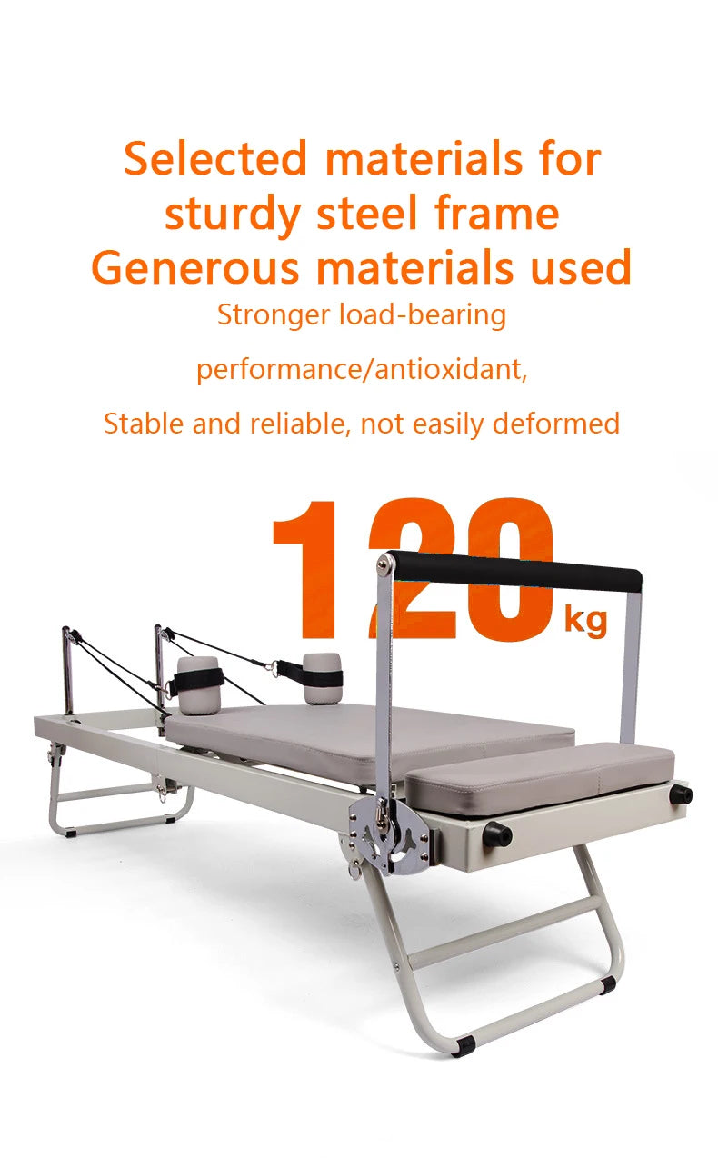 Foldable Pilates Reformer Machine Home Gym Yoga Bed with Adjustable Springs Resistance Bands Core Training Equipment