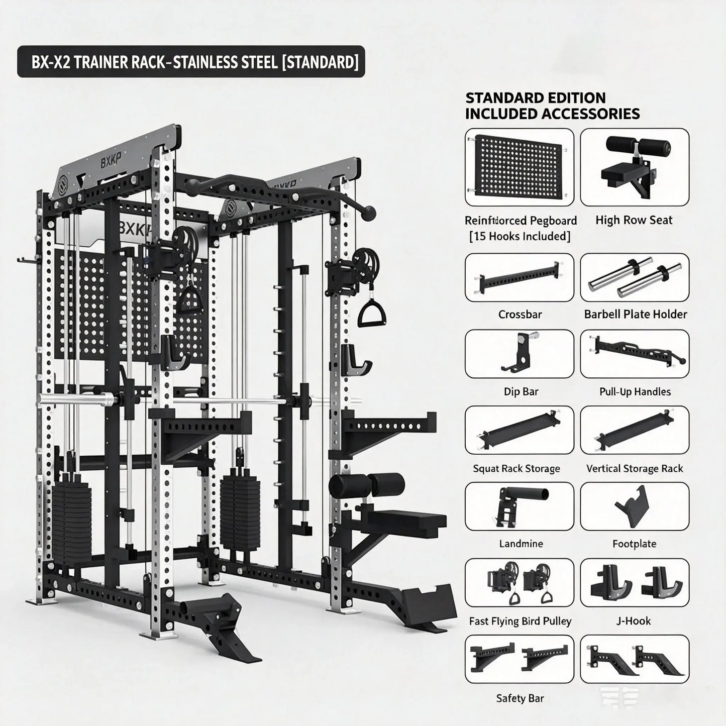 Pin Loaded Smith Machine Multi Function Squat Rack Commercial Home Gym Strength Training Equipment with Cable System & Pec Fly