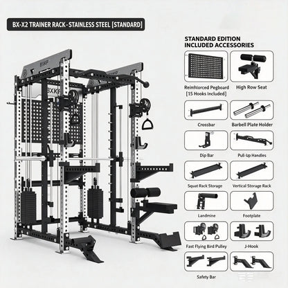 Pin Loaded Smith Machine Multi Function Squat Rack Commercial Home Gym Strength Training Equipment with Cable System & Pec Fly