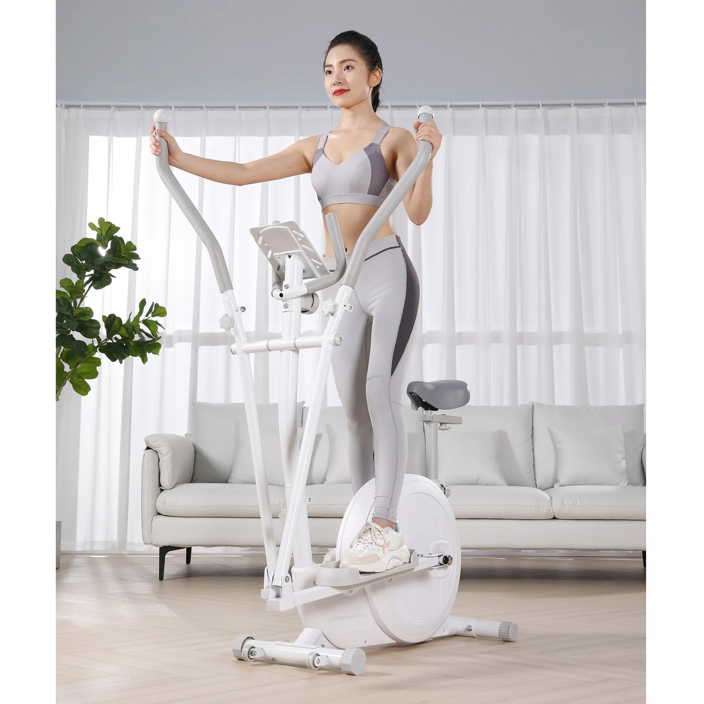 2 in 1 Elliptical Exercise Bike Foldable Cardio Trainer Indoor Fitness Machine with LCD Monitor for Home Gym