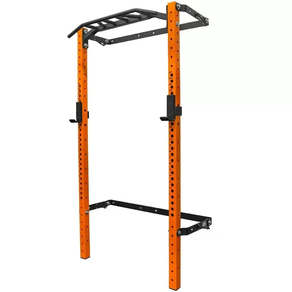 Foldable Wall Mounted Squat Rack with Pull Up Bar, Adjustable Steel Home Gym Power Rack Space Saving Weight Lifting Station