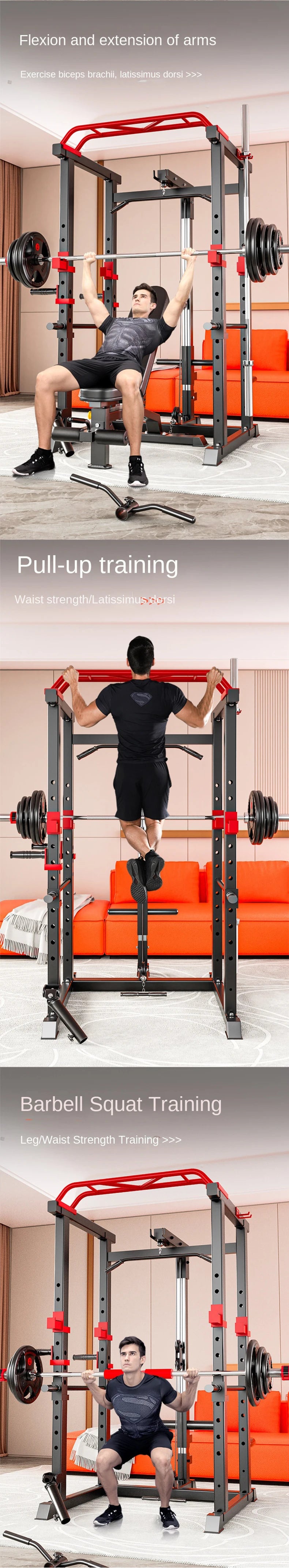 Multi-Functional Power Cage Squat Rack with Cable Pulley System, Heavy Duty Home Gym Full Cage with Lat Pulldown, Dip Bars & Pul