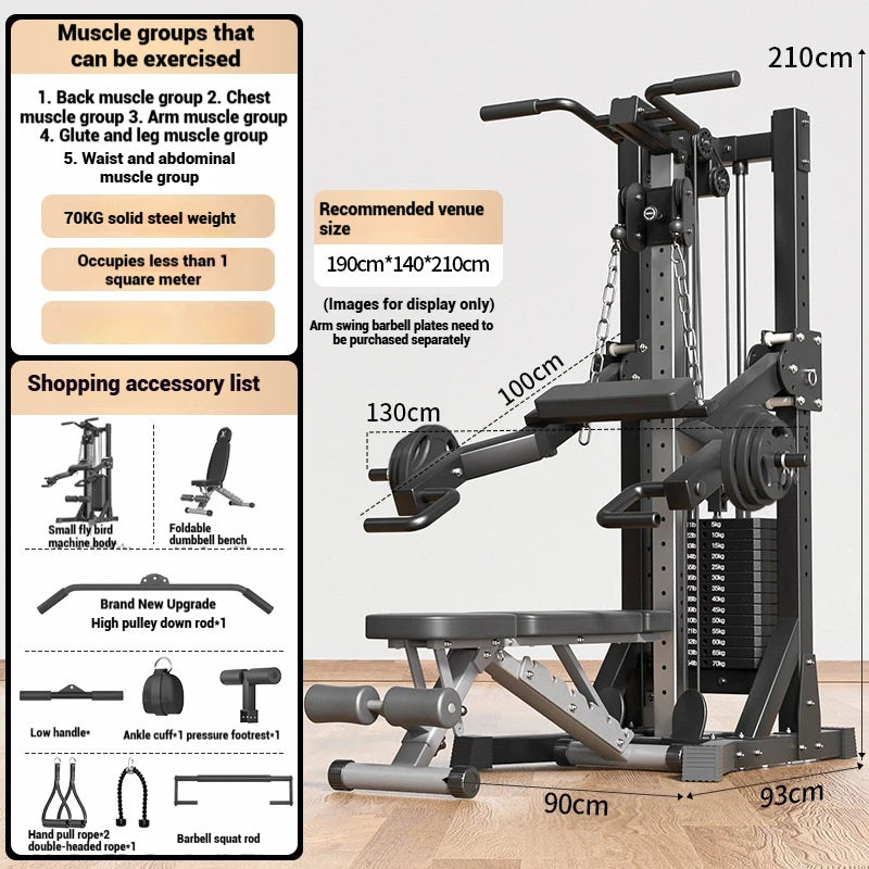 Compact Home Gym Cable Machine with Weight Stack Pull Up Bar Foldable Chest Fly Arm Lat Pulldown Strength Training Equipment