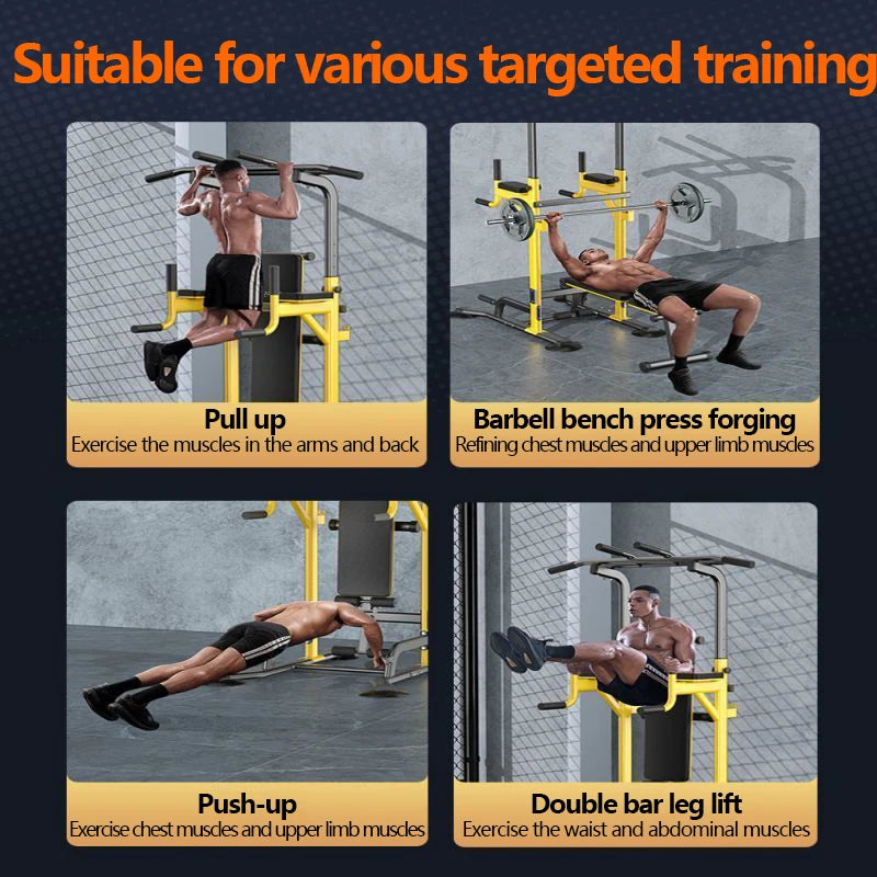 Multi-Function Pull Up Bar Station Home Gym Adjustable Dip Station Weight Bench Full Body Strength Training Workout Equipment